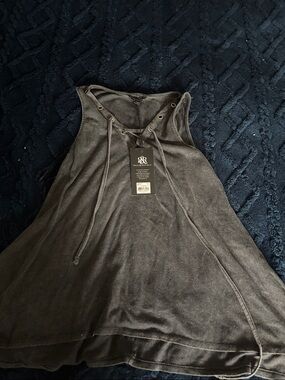 Rock and Republic Tank Top with Lace-Up Neckline in Washed Black small